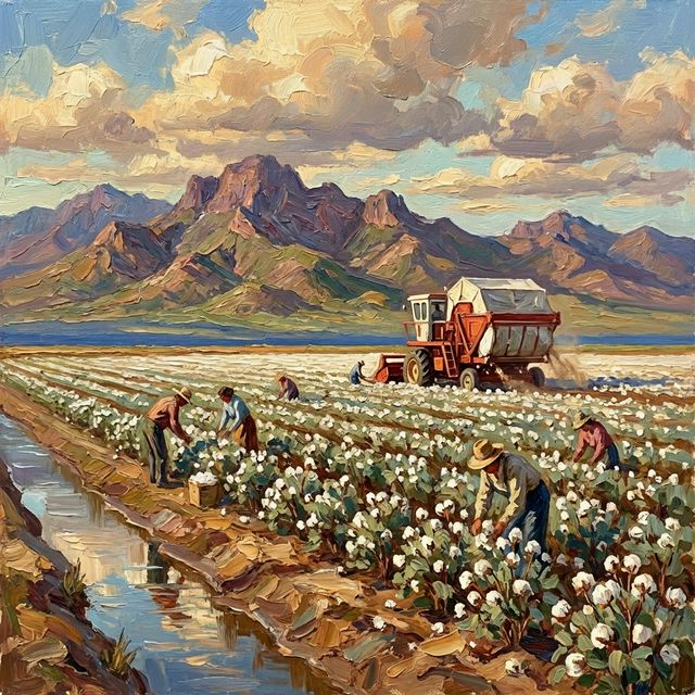 Cotton fields near Surprise, Arizona, circa 1960 (AI-generated illustration)