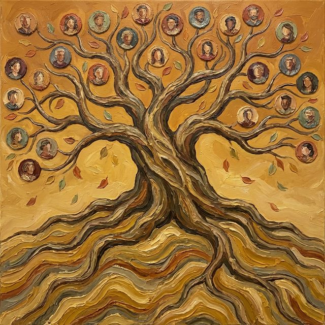 Family tree diagram (AI-generated illustration)