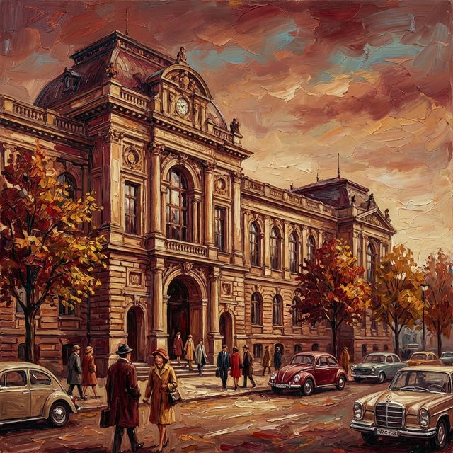 Hamburg University campus, 1960s (AI-generated illustration)