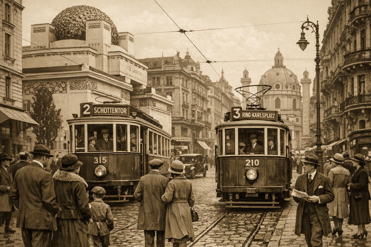 Vienna street scene, 1920s (AI-generated illustration)